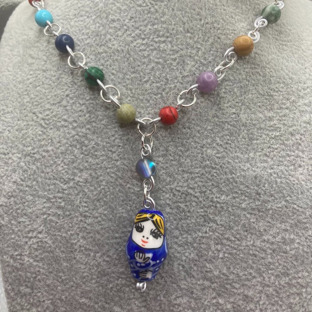 Nesting Doll and Multi Stone Necklace